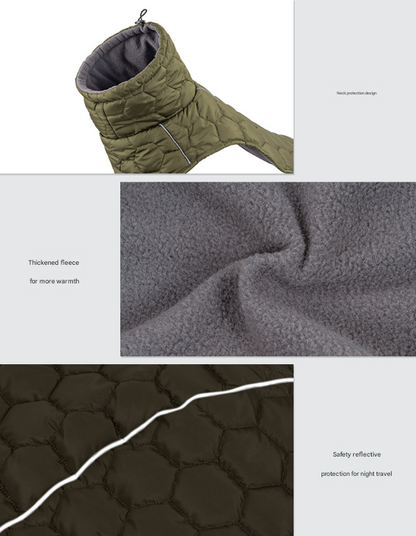 Olive Green Quilted Dog Winter Coat – Fleece-Lined Puffer Vest, Size 2XL