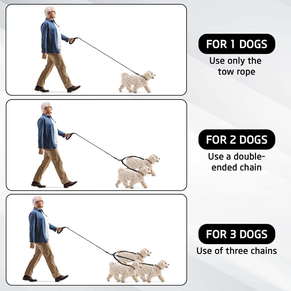 Black 3-in-1 Tangle-Free Dog Leash for 1-3 Dogs – Bungee Coupler, Reflective & Padded Handle