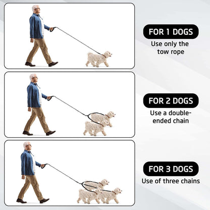 Black 3-in-1 Tangle-Free Dog Leash for 1-3 Dogs – Bungee Coupler, Reflective & Padded Handle