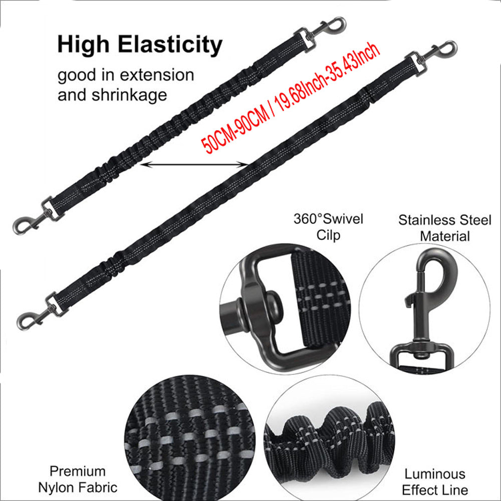 Black 3-in-1 Tangle-Free Dog Leash for 1-3 Dogs – Bungee Coupler, Reflective & Padded Handle