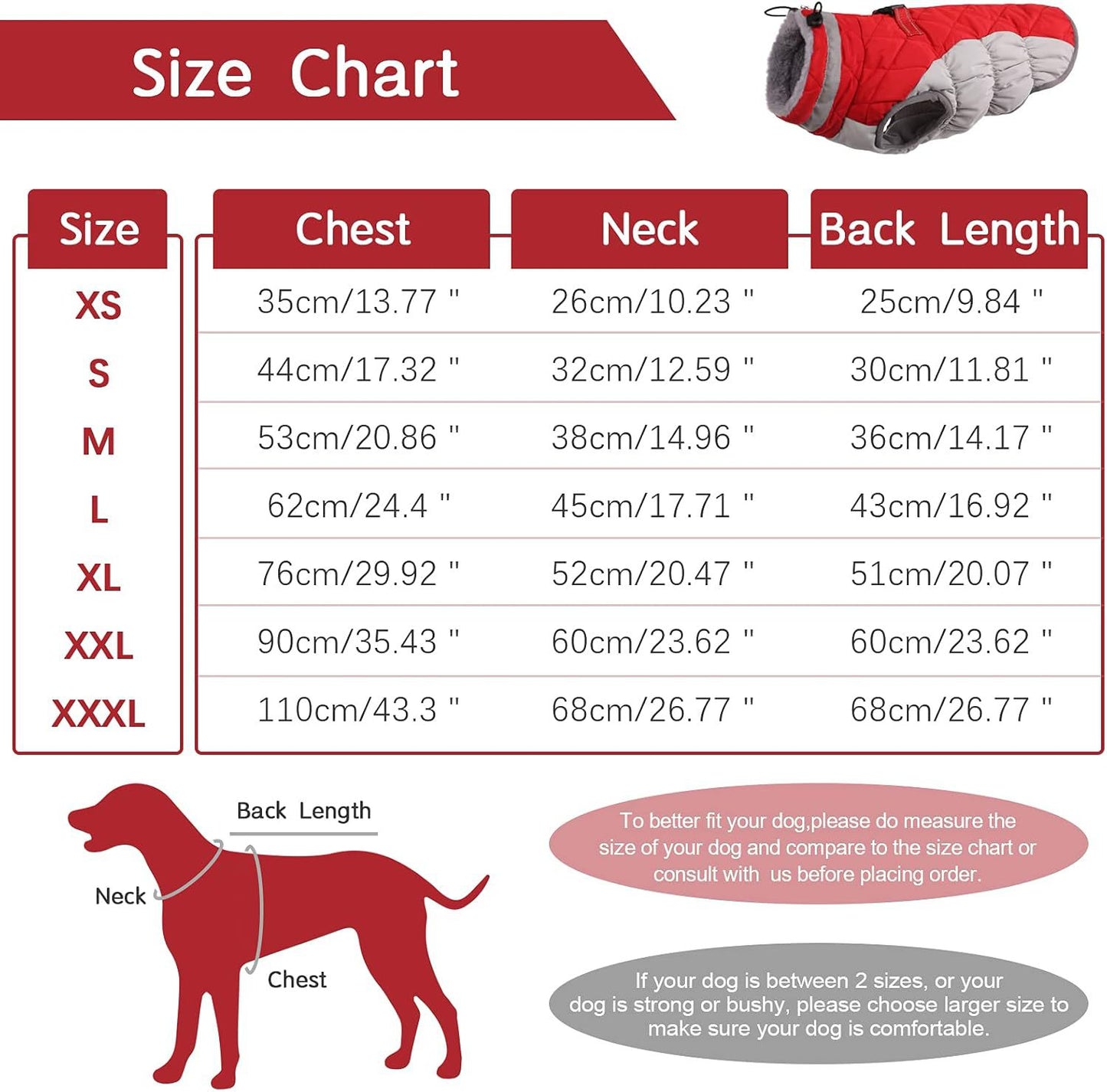Red & Grey Premium Winter Puffer Dog Coat – Windproof & Fleece-Lined, Size XS