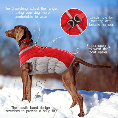 Red & Grey Premium Winter Puffer Dog Coat – Windproof & Fleece-Lined, Size XL