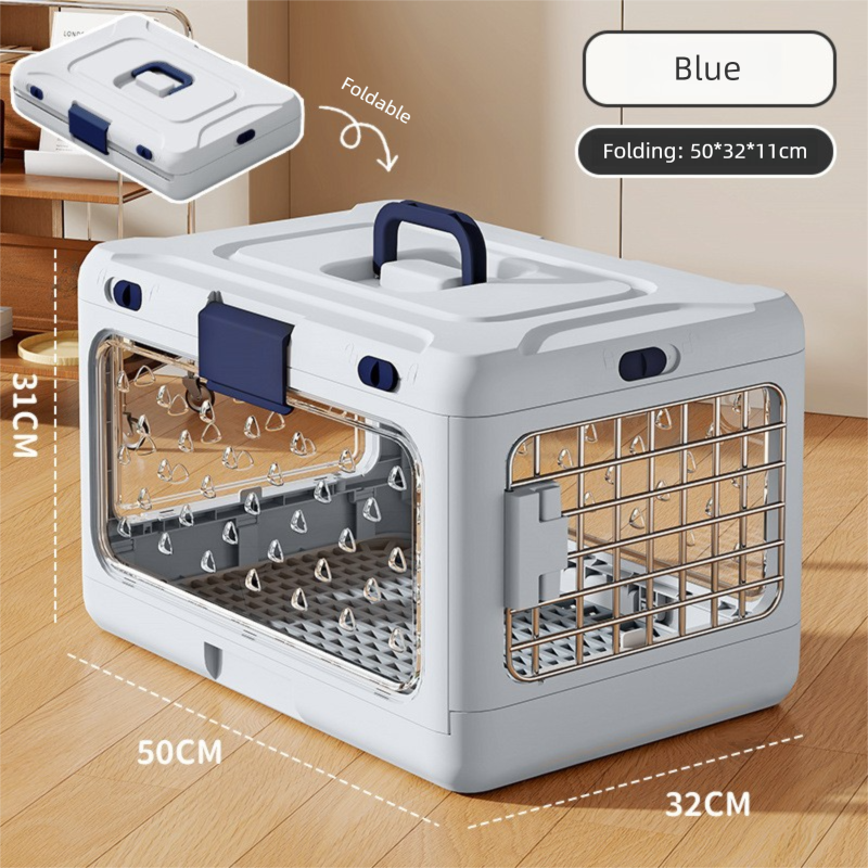 Blue Foldable Pet Carrier Crate – Breathable, Cats & Small Dogs up to 10kg