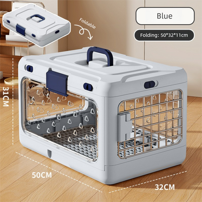 Blue Foldable Pet Carrier Crate – Breathable, Cats & Small Dogs up to 10kg