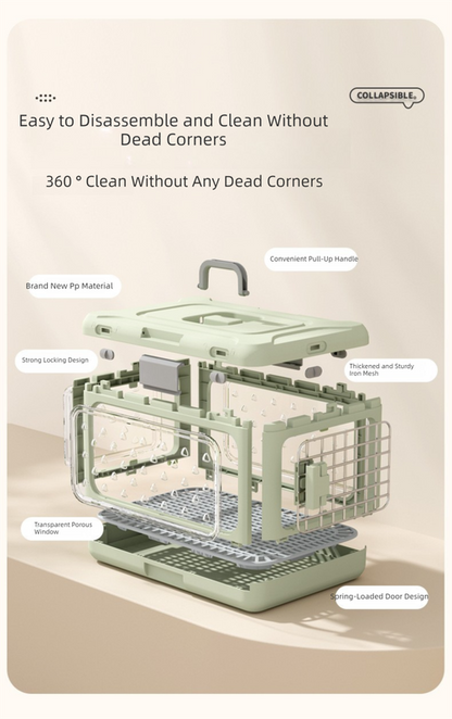 Blue Foldable Pet Carrier Crate – Breathable, Cats & Small Dogs up to 10kg