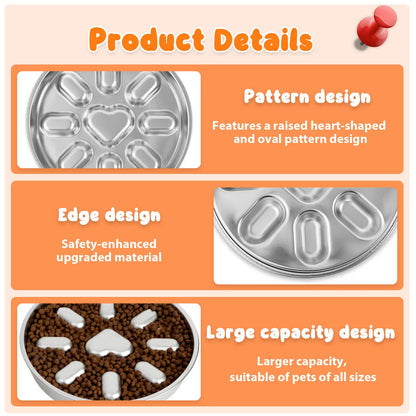 Stainless Steel Slow Feeder Bowl for Dogs & Cats – 2 Pack