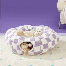 2-in-1 Cat Tunnel Bed – Purple Daisy 80cm