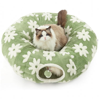 2-in-1 Cat Tunnel Bed – Purple Daisy 80cm