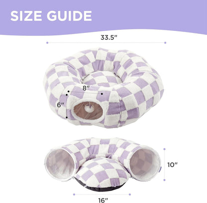 2-in-1 Cat Tunnel Bed – Purple Daisy 80cm