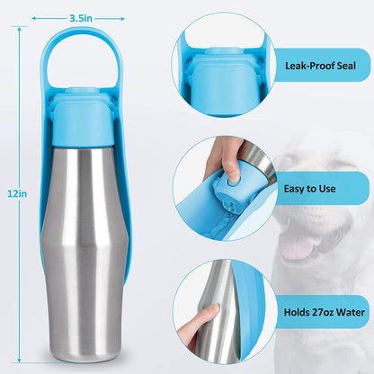 Black Stainless Steel Pet Water Bottle – 750ml Travel Bottle for Dogs & Cats