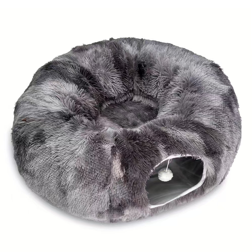 2-in-1 Cat Tunnel Bed – Dark Grey Tie-Dye 85cm