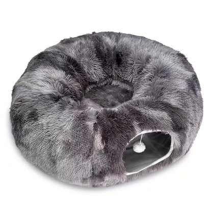 2-in-1 Cat Tunnel Bed – Dark Grey Tie-Dye 85cm
