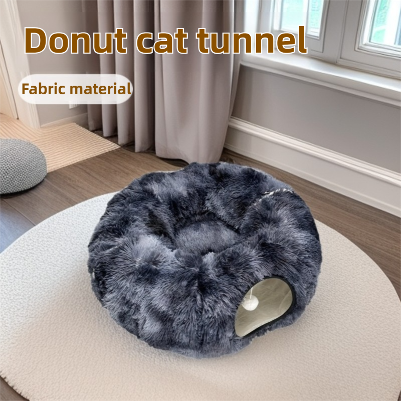 2-in-1 Cat Tunnel Bed – Dark Grey Tie-Dye 85cm
