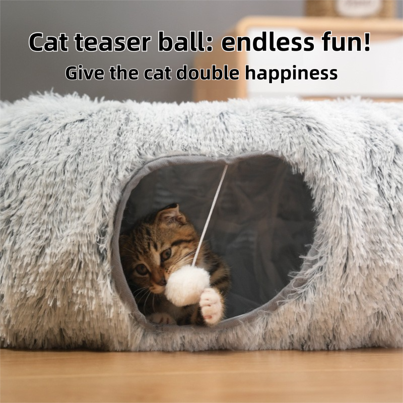 2-in-1 Cat Tunnel Bed – Dark Grey Tie-Dye 85cm