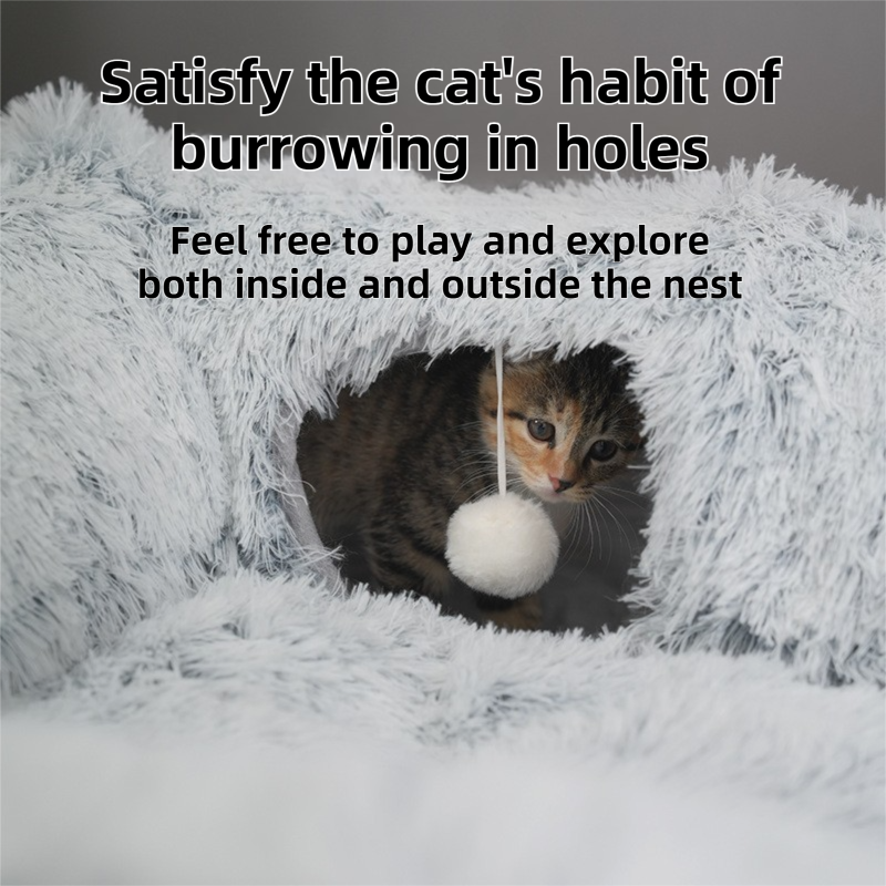2-in-1 Cat Tunnel Bed – Dark Grey Tie-Dye 85cm