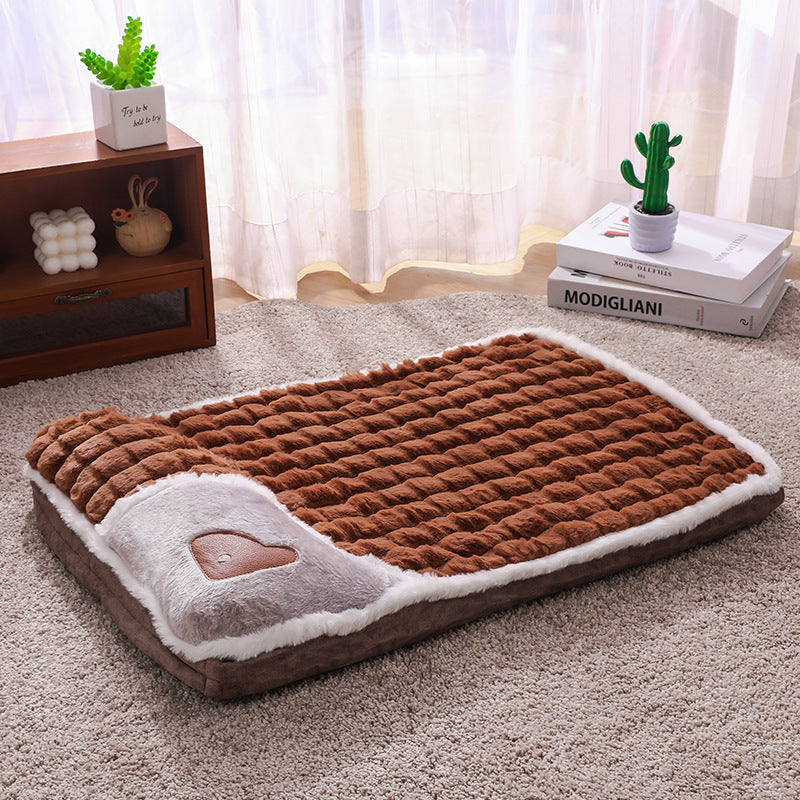 Coffee Thickened Pet Sofa Bed – L (60x40cm) | Washable Dog & Cat Mat
