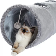 Grey Foldable Suede Cat Tunnel – 130cm, Crinkle Interior & Plush Ball