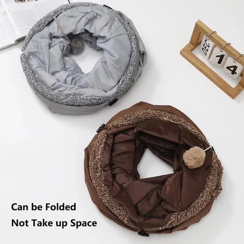 Grey Foldable Suede Cat Tunnel – 130cm, Crinkle Interior & Plush Ball