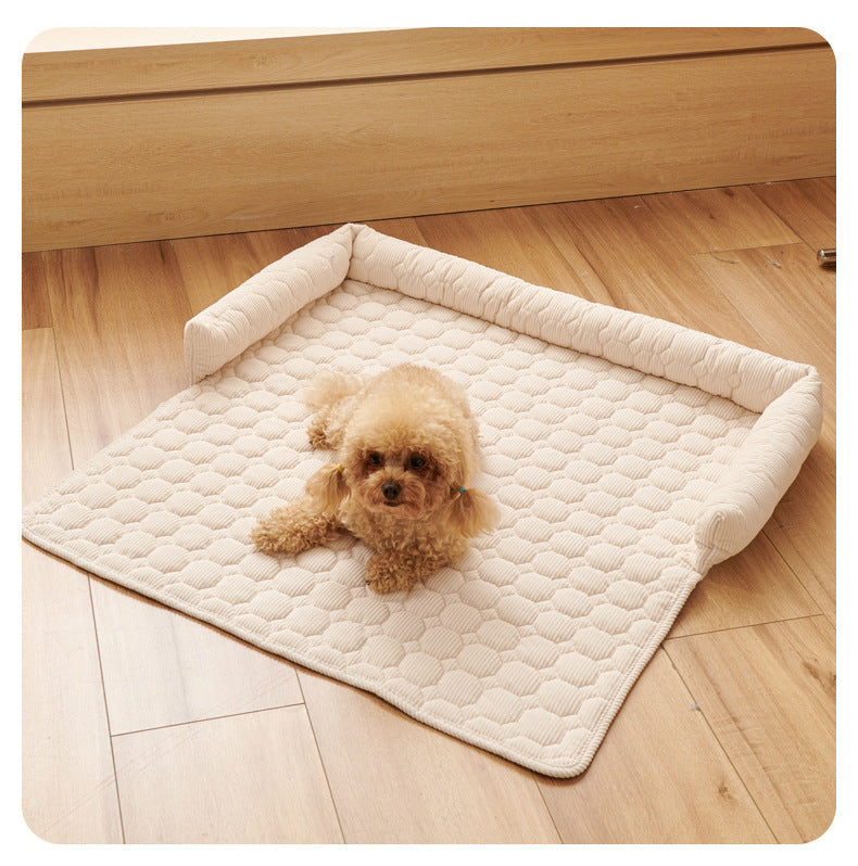 Beige Pet Sofa Protector & Calming Bolster Bed – Diamond Lattice, 75x75cm