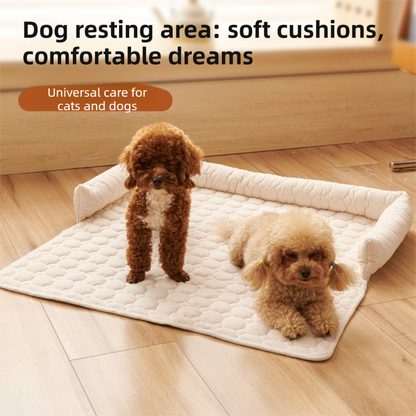 Beige Pet Sofa Protector & Calming Bolster Bed – Diamond Lattice, 75x75cm