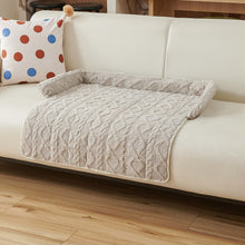 Light Grey Pet Sofa Protector & Calming Bolster Bed – 75x75cm Cable Knit