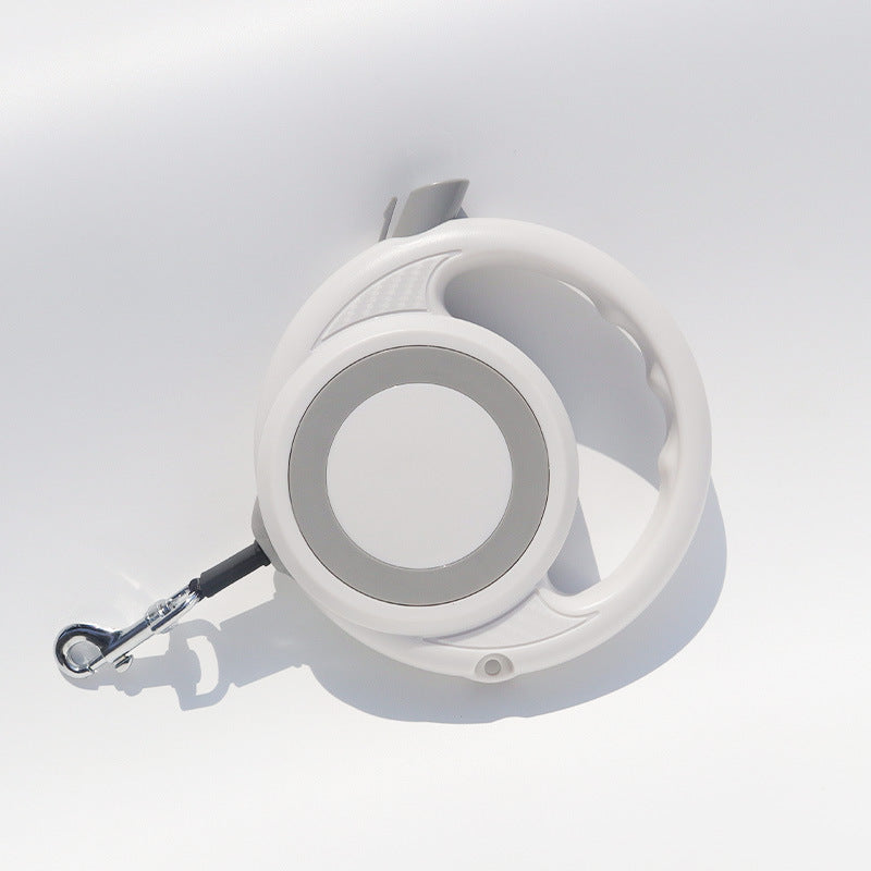White Heavy Duty Retractable Dog Leash – Tangle-Free, Carbon Fibre Texture
