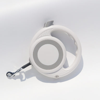 White Heavy Duty Retractable Dog Leash – Tangle-Free, Carbon Fibre Texture