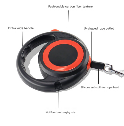 White Heavy Duty Retractable Dog Leash – Tangle-Free, Carbon Fibre Texture