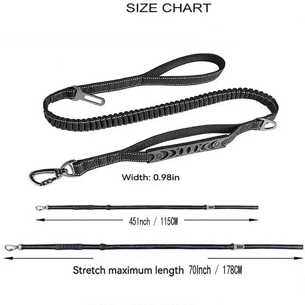 Black Heavy Duty Elastic Bungee Dog Leash – Anti-Pull Shock Absorber