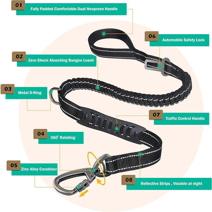 Orange Heavy Duty Elastic Bungee Dog Leash – Anti-Pull Shock Absorber