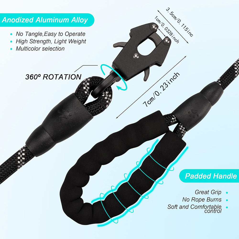 Black High Strength Nylon Rope Dog Leash – 1.5M with Frog Clip