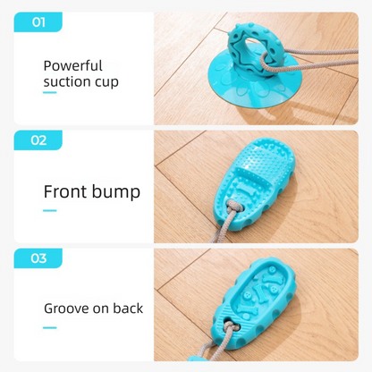 3-Piece Slipper-Shaped Dog Chew Toys with Suction Cup – Blue, Purple & Green