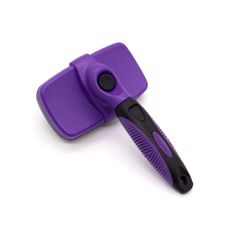 Purple Self-Cleaning Pet Grooming Brush – Large Deshedding Tool for Cats & Dogs
