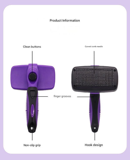 Purple Self-Cleaning Pet Grooming Brush – Large Deshedding Tool for Cats & Dogs