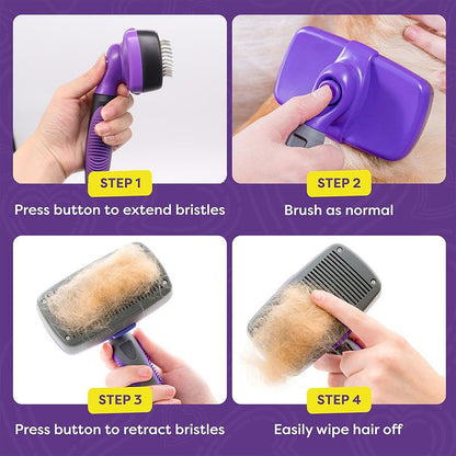 Purple Self-Cleaning Pet Grooming Brush – Large Deshedding Tool for Cats & Dogs