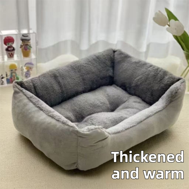 Grey Premium Plush Pet Bed – Removable Flannel Cover, Waterproof Base – Large (60x45cm)