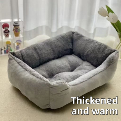 Grey Premium Plush Pet Bed – Removable Flannel Cover, Waterproof Base – Large (60x45cm)