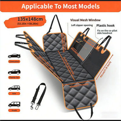 Waterproof Dog Car Seat Protector – 135x148cm Hammock with Storage Pockets & Mesh Window