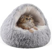 Grey Plush Donut Cat Bed – XL Semi-Enclosed Cave Bed for Cats & Dogs (60cm)