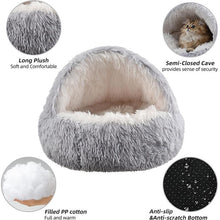 Grey Plush Donut Cat Bed – XL Semi-Enclosed Cave Bed for Cats & Dogs (60cm)