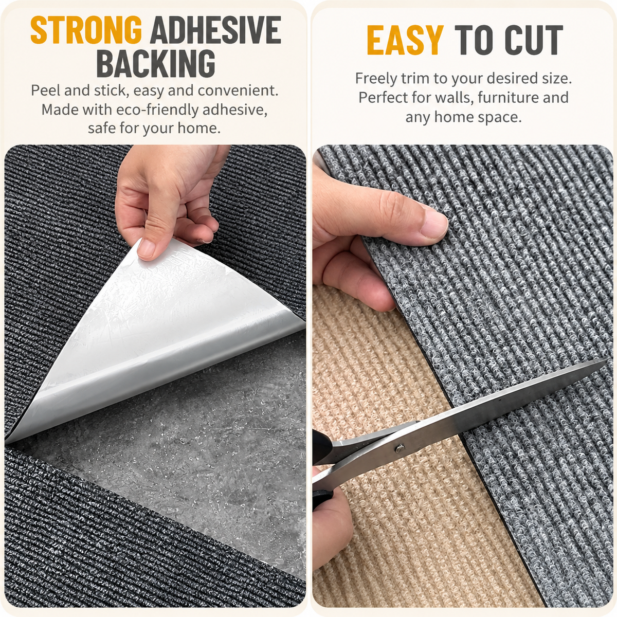 Self-Adhesive Cat Scratching Mat – Grey 60 × 100cm
