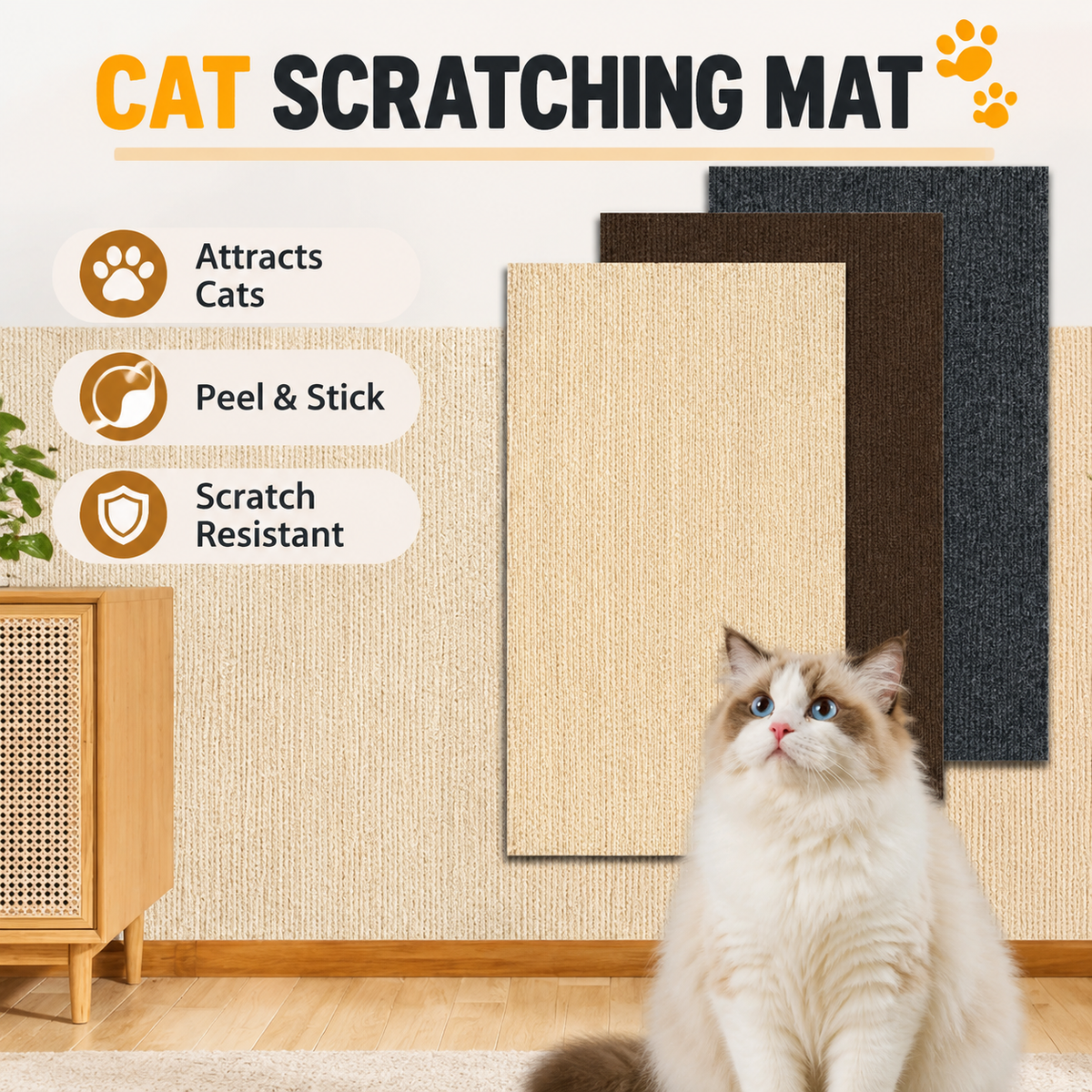 Self-Adhesive Cat Scratching Mat – Brown 60 × 100cm
