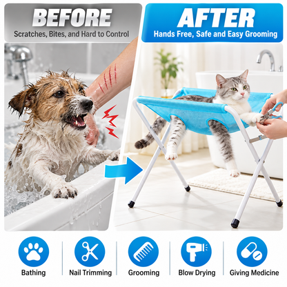 Foldable Pet Grooming Hammock Stand – Blue