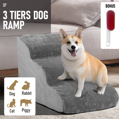 3-Tier Foam Dog Ramp – Non-Slip Pet Steps for Beds & Sofas, up to 18kg