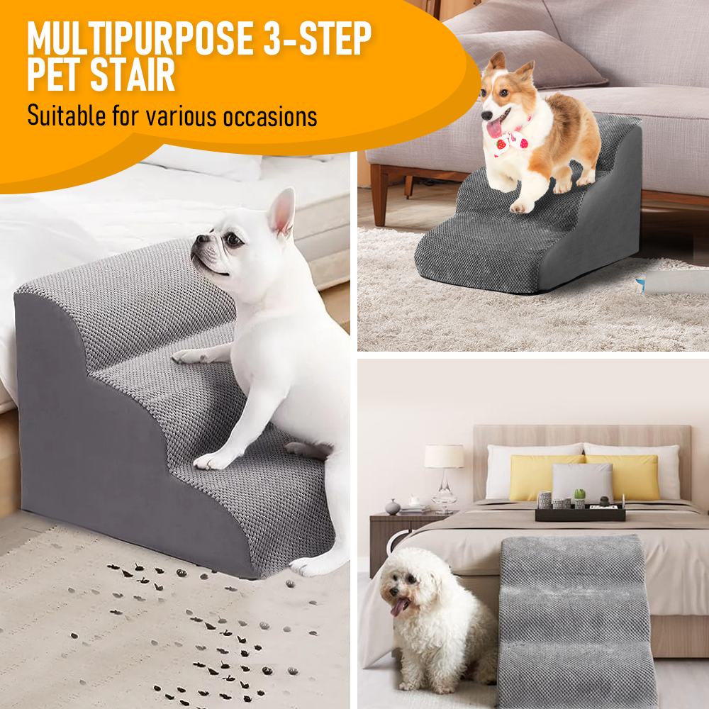 3-Tier Foam Dog Ramp – Non-Slip Pet Steps for Beds & Sofas, up to 18kg