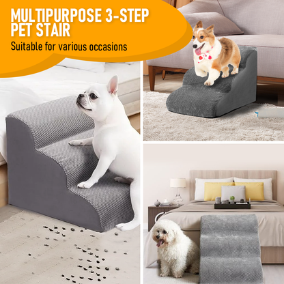 3-Tier Foam Dog Ramp – Non-Slip Pet Steps for Beds & Sofas, up to 18kg