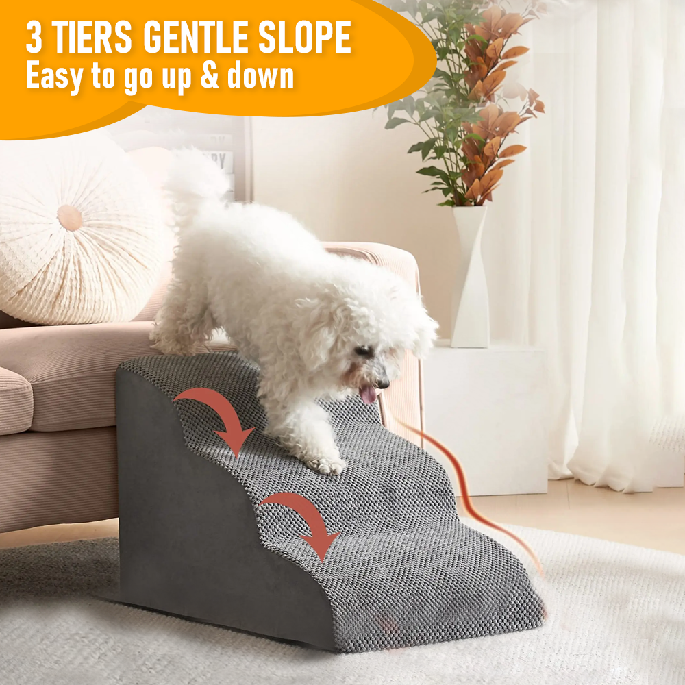 3-Tier Foam Dog Ramp – Non-Slip Pet Steps for Beds & Sofas, up to 18kg